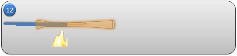 Step 12 - Heat the coating in the point where it turns into loop. Be careful, not to apply too much heat to the core. It is very sensitive to heat. Step 12 - Heat the coating in the point where it turns into loop. Be careful, not to apply too much heat to the core. It is very sensitive to heat.