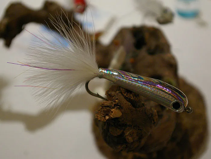Blaine Chocklette's gummy flies - I don't know the name of this fly, but it is off the vise of Blaine Chocklette of Sili Skin and Loco Foam fame. This fly looks like a hard bodied "walk the dog" sort of lure you'd find in someone bass boat, but it is actually hollow and pliable. Man - that looks deadly.